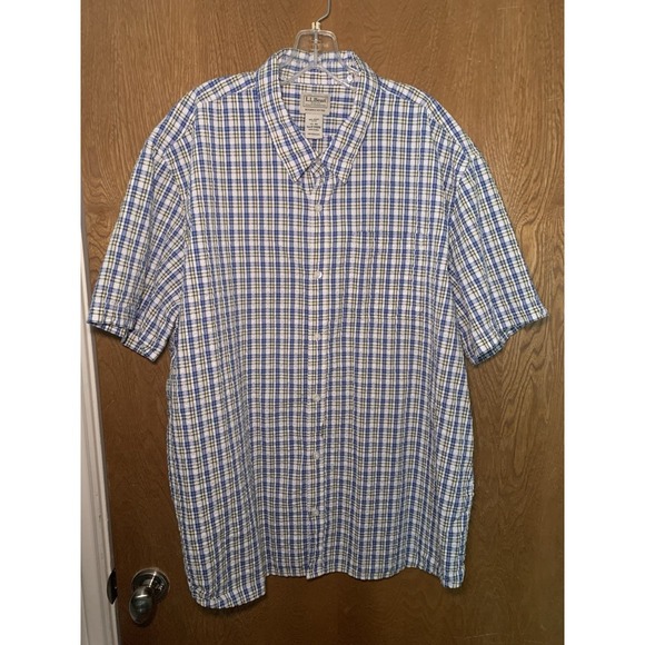 L.L. Bean Shirt Mens XXL Regular Fit Organic Cotton Blue Yellow Plaid Button-Up - Picture 1 of 7